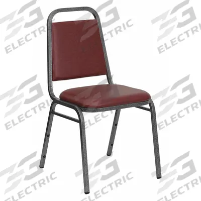FLASH FURNITURE Stacking Chair: Faux Leather Seat, Vinyl, Metal Frame, Seat Color Burgundy - Padded Stackable Chairs