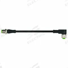 Cordset: M12 Male Straight X M12 Female Right Angle, 4 Pins, Black, PUR, 0.3 m Cable Lg (MPN 7000-40121-6340030). Key specifications — Cable Jacket Color: Black; End 1 Gender: Male; End 1 Mounting Orientation: Straight; End 2 Gender: Female; End 2 Mounting Orientation: Right Angle; End 2 Connection Type: M12; IP Rating: IP65; Brand: MURRELEKTRONIK.