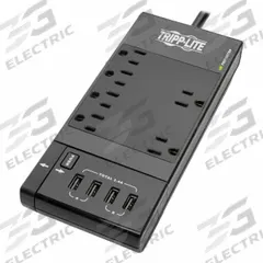 TRIPP LITE Outlet Strip: 6 Outlets, 8 ft Cord Lg, 1,080 J Rated Energy, 3.4 A Current, Black, 5-15P (MPN TLP68UBAM). Key specifications — Brand: TRIPP LITE; Mounting Style: Desktop.
