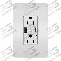 USB Receptacle: Duplex, 5-15R, 2 USB Ports, USB Type A/C, White, 125V AC, 15 A, GFCI (MPN 1597TRUSBACW). Key specifications — Brand: LEGRAND.