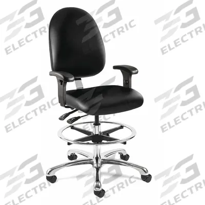 BEVCO Drafting Chair: Integra, Black, Vinyl Material, Adj Arms Arm, 20 in Seat Wd - Adjustable-Arm Drafting Chairs
