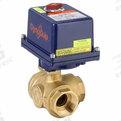 DYNAQUIP CONTROLS Electrically Actuated Three-Way Ball Valve: 1 1/2 in, Brass - L-Port Brass Electrically-Actuated Ball Valves