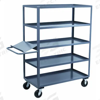 JAMCO Utility Cart: 3,000 lb, 5 Shelves, 42 in L x 25 in W x 68 in H Overall Dim - Order-Picking Utility Carts with Lipped Metal Shelves