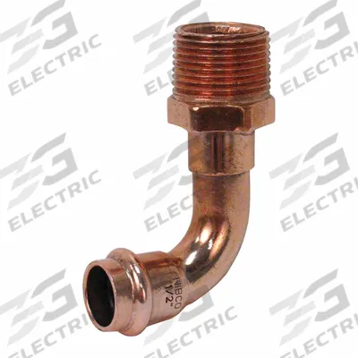 NIBCO Press Elbow Fitting: 90° Elbow, 3/4 in CTS x 1/2 in Pipe size, Press-fit x MNPT - Plumbing Copper & Bronze Press Tube Fittings