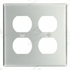 LEVITON Wall Plate: Duplex Outlet, 2 Gang, Std Size (MPN 83016). Key specifications — Brand: LEVITON; Material: Aluminum.