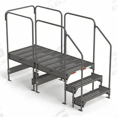 EGA Work Platform: 2.3 ft Platform Ht - Max, 34.6 in x 77 in, Steel, 500 lb Load Capacity (MPN CW5-27-3-6). Key specifications — Folding: Not Foldable; Mobility: Stationary; Use Location: Indoor; Brand: EGA; Color: Gray; Exit Direction: Forward; Height Adjustability: Adjustable Height; Includes Handrails: Handrails Included.