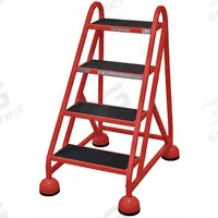 COTTERMAN Rolling Ladder: 3 ft Platform Ht, Assembled, Steel, Wt-Actuated Auto-Lock, Ribbed (MPN ST-400 A2 C6 P5). Key specifications — Includes Handrails: Handrails Not Included; Material: Steel; Brand: COTTERMAN; Color: Red.