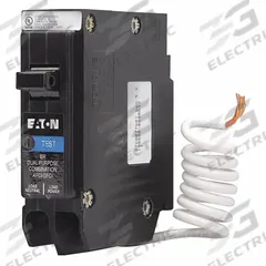 EATON Circuit Breaker: 15 A, 120V AC, Single Phase, 10kA at 120V AC, Type BR Loadcenters, 1 Poles (MPN BRP115AF). Key specifications — Amps: 15 A; AC Voltage Rating: 120V AC; Phase: Single; Max. AIR Rating: 10kA at 120V AC; Circuit Breaker Type: Combination Arc Fault Circuit Interrupter; For Use With: Type BR Loadcenters; Brand: EATON.