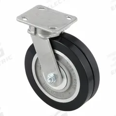 HAMILTON CASTER & MFG. CO. Plate Caster: Kingpinless Swivel, Polyurethane, 8 in Wheel Dia, Rectangle (MPN S-ZFWH-8SWF70D). Key specifications — Wheel/Tread Color: Black; Brand: HAMILTON CASTER & MFG. CO.; Roll Up: Swivel.