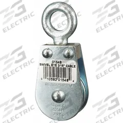 APPROVED VENDOR Pulley Block: Swivel, Upright Mount, Pulling, 525 lb Working Load Limit, Wire Rope (MPN 4JX64). Key specifications — Product Type: Pulley Block; Brand: APPROVED VENDOR; Compatible Rope Type: Wire Rope; Pulley Type: Swivel; Attachment Type: Swivel Eye; Operation: Pulling; Bearing Type: Sleeve; Finish: Zinc Plated.
