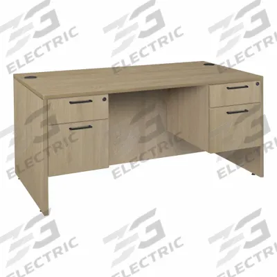 REGENCY Desk: Particle Board, Oak, 2 Pedestals, 4 Drawers, 60 in Overall Wd - Pedestal Desks