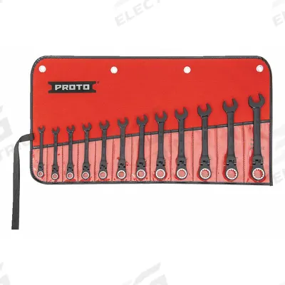 PROTO Combination Wrench Set: Alloy Steel, Black Chrome, 12 Tools - Metric 12-Point Ratcheting Combination Wrench Sets