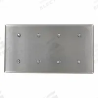 LEVITON Wall Plate: Blank, 4 Gang, Silver, Std Size (MPN 84057-40). Key specifications — Brand: LEVITON; Material: Stainless Steel.