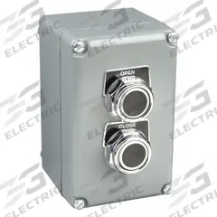 Control Station: 1 Gang, (2) Push Buttons, 2NO/2NC, Open/Close, 0 Pilot Lights, 3/4 in, Dead-End Hub (MPN 9001KYK26). Key specifications — Legend: Open/Close; Action: Momentary/Momentary; Contact Form: 2NO/2NC; Brand: SCHNEIDER; Operator Configuration Type: (2) Push Buttons.
