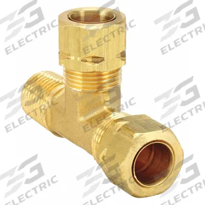 PARKER Compression Tee Fitting: 3/8 in OD x 1/4 in Pipe x 3/8 in OD Fitting Size, Brass - Self-Aligning Brass Compression Fittings