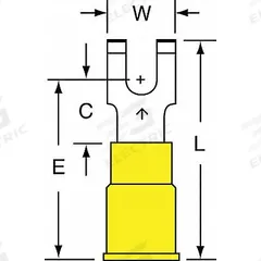 3M Fork Terminals: Yellow, Nylon, #8 Stud Size, 12 AWG – 10 AWG Wire Range, Flanged Fork, 600 V (MPN MNG10-8FFBK). Key specifications — Barrel Style: Insulation Grip; Manufacturer Part Number: MNG10-8FFBK; Brand: 3M.