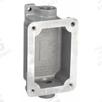 HUBBELL KILLARK Device Box: 1 Gangs, Aluminum, 1 in Hub Size, Feed Through, 6 13/16 in Overall Ht (MPN FXB-6). Key specifications — Brand: HUBBELL KILLARK; Hub Type: Feed Through.