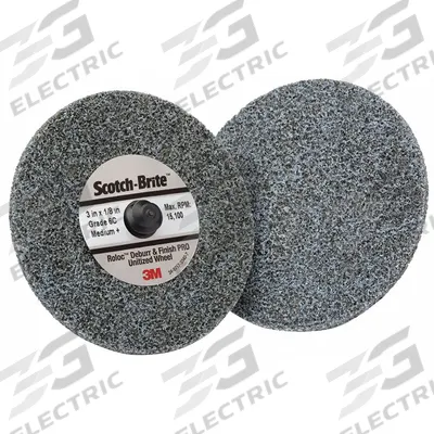 SCOTCH-BRITE Unitized Wheel: 3 in Dia x 1/8 in W, TR Quick-Change, Ceramic, Medium - Cool-Cutting Light Deburring & Finishing Wheels for All Materials