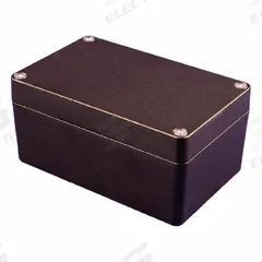 HAMMOND Enclosure: Die-Cast Aluminum, 4 in x 3 in x 2 in, NEMA 1/12/13/4/4X, Solid Cover, Screw On (MPN 1550Z108BK). Key specifications — Brand: HAMMOND; Closure Method: Screws; Enclosure Material: Die-Cast Aluminum; Knockouts: Not Included.