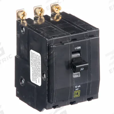 SQUARE D Miniature Circuit Breaker: 30 A, 120/240V AC, Three Phase, 10kA at 120/240V AC - QOB Series, Bolt-On Square D Miniature Circuit Breakers