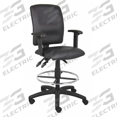 APPROVED VENDOR Drafting Chair: Black, Leather Material, Adj Arms Arm - Adjustable-Arm Drafting Chairs