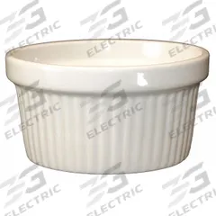 ITI Fluted Ramekin: 4 oz Capacity, Vitrified Stoneware, White, Microwaveable, Dishwasher Safe (MPN RAMF-4-AW). Key specifications — Microwaveable: Yes; Oven Safe: No; Brand: ITI; Material: Vitrified Stoneware; Color: White; NSF Certified: No; Dishwasher Safe: Yes.