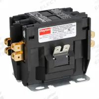 DAYTON Definite Purpose Magnetic Contactor: 2 Poles, 24V AC, 40 A, Non-Reversing (MPN 6GNX5). Key specifications — Brand: DAYTON; Coil Voltage: 24V AC; Contactor Style: HVACR Definite Purpose Contactor; Mounting Style: Through Panel; Terminal Connection Type: Box Lugs; Maximum Voltage Rating: 600V AC; Phase: Single; Main Pole Contact Form: 2NO.