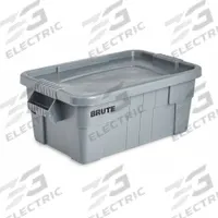 RUBBERMAID COMMERCIAL PRODUCTS Storage Tote: 14 gal, 27 7/8 in x 16 1/2 in x 10 3/4 in, Gray Body (MPN FG9S3000GRAY). Key specifications — Material: Plastic; Edge/Corner Design: Rounded; Body Color: Gray; Lid Color: Gray; Brand: RUBBERMAID COMMERCIAL PRODUCTS; NSF Certified: NSF Certified; Nestable: Nesting Capable.