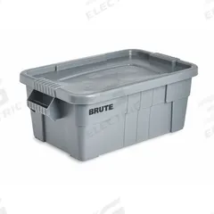 RUBBERMAID COMMERCIAL PRODUCTS Storage Tote: 14 gal, 27 7/8 in x 16 1/2 in x 10 3/4 in, Gray Body (MPN FG9S3000GRAY). Key specifications — Material: Plastic; Edge/Corner Design: Rounded; Body Color: Gray; Lid Color: Gray; Brand: RUBBERMAID COMMERCIAL PRODUCTS; NSF Certified: NSF Certified; Nestable: Nesting Capable.