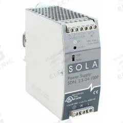 SOLAHD DC Power Supply: DIN Rail, 60 W Output Power - Rated, 2.5 A Current - Output, Single Phase (MPN SDN2.524100P). Key specifications — attr1044898: Single; attr1044874: Metal; attr1044879: 90 to 375V DC; attr211400: SOLAHD.