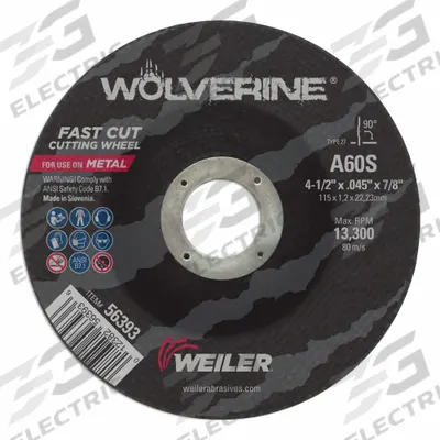 WEILER Abrasive Cutoff Wheel: Type 27, 4 1/2" x 0.045" x 7/8", Aluminum Oxide - General Purpose Cut-Off Wheels for Carbon & Stainless Steel