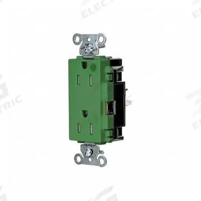 HUBBELL Receptacle: Hospital Grade, Decorator Duplex, 5-15R, Green, 125V AC, 15 A - General Purpose Receptacles