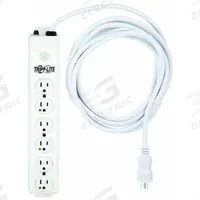 TRIPP LITE Outlet Strip: 6 Outlets, 15 ft Cord Lg, 15 A Current, UL 1363, White, 5-15P, 1 1/2 in Wd (MPN PS-615-HG). Key specifications — Brand: TRIPP LITE; Mounting Style: Keyhole.