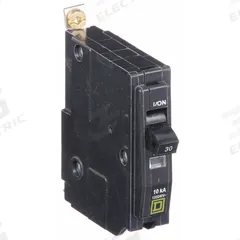 SQUARE D Miniature Circuit Breaker: 30 A, 120/240V AC, Single Phase, 10kA at 120/240V AC, 1 Poles (MPN QOB130HID). Key specifications — Phase: Single; Amps: 30 A; AC Voltage Rating: 120/240V AC; Max. AIR Rating: 10kA at 120/240V AC; For Use With: Square D NQOD Panelboards; Brand: SQUARE D.
