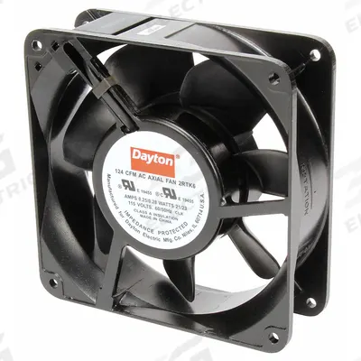 Dayton Axial Fan: 124 cfm Airflow @ 0.000 in SP, 4 11/16 in Ht, 1 1/2 in Dp, Terminals - Standard Square Axial Fans