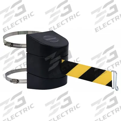 TENSABARRIER Retractable Belt Barrier: Hose Clamp Mounting Plate/Wire Clip, 15 ft Belt Lg - Rack-Mount Retractable Belt Barriers