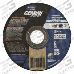 NORTON Abrasive Cut-Off Wheel: Type 1, 4 1/2" x 0.045" x 7/8", Aluminum Oxide, 36 Grit (MPN 66252841997). Key specifications — Series: Gemini RightCut INOX/SS; Brand: NORTON.