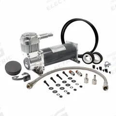 VIAIR CORPORATION Portable Air Compressor: Quiet, Oil Free, Tankless, 0.37 hp, 0.97 cfm @ 90 psi (MPN 45050). Key specifications — attr48686: Oil Free; attr48685: 12V DC; attr48689: 0.72 cfm @ 150 psi; attr48678: 23.0 A; attr48688: Spare Air Filter Element; attr48671: VIAIR CORPORATION; attr124308: Quiet (less than 75 dBA).
