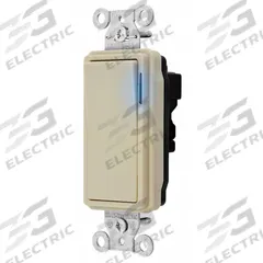 HUBBELL Wall Switch: Rocker Switch, 3-Way, Maintained, Ivory, 120/277V AC, 20 A (MPN SNAP2123ILI). Key specifications — Illuminated: Yes; Voltage Rating: 120/277V AC.