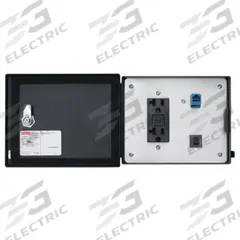NVENT HOFFMAN Data Interface Port: Polycarbonate, 120V GFCI Receptacle/RJ45, 8 in (W) x 8 1/2 in (H) (MPN HGF5ETHCC). Key specifications — Manufacturer Part Number: HGF5ETHCC; Brand: NVENT HOFFMAN; Resets: 5 A Reset; IP Rating: IP66; Panel Configuration: 120V GFCI Receptacle; Panel Terminations: RJ45.