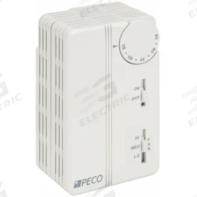 PECO Fan Coil Thermostat: Heat and Cool, On-Off, 50° to 90°F, Slide Switch, 24 to 277V AC - Analog Fan Coil Unit Thermostats