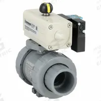 HAYWARD FLOW CONTROL Pneumatically Actuated Two-Way Ball Valve: 1 1/2 in, CPVC, Air to Air (MPN PSDTBH215STEA8). Key specifications — Brand: HAYWARD FLOW CONTROL; Connection Gender - Side 1: Female; Actuator Features: Position Indicator; Actuator Operation: Air to Air; Actuator Series: PSD; Connection Gender - Side 2: Female; Connection Type - Side 1: True-Union Socket/True-Union NPT; Connection Type - Side 2: True-Union Socket/True-Union NPT.