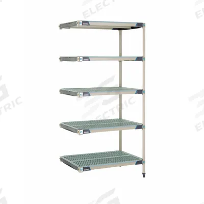 METRO Plastic Industrial Shelving: 24 in x 36 in, 74 in Overall Ht, 5 Shelves - Harsh-Environment Antimicrobial Stationary Plastic Shelving