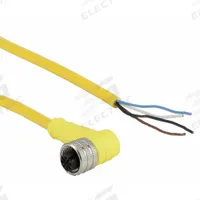 Cordset: M12 Female Right Angle X Bare Wire, 4 Pins, Yellow, PVC, 10 m Cable Lg, 4 A Max Current (A) (MPN 804001A09M100). Key specifications — Cable Jacket Color: Yellow; End 1 Gender: Female; End 1 Mounting Orientation: Right Angle; End 2 Connection Type: Bare Wire; IP Rating: IP68; Brand: BRAD HARRISON; NEMA Rating: 6P; Wire Size: 22 AWG.