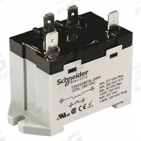 SCHNEIDER Enclosed Power Relay: DIN-Rail & Surface Mounted, 30 A Current Rating, 12V DC, SPST-NO (MPN 725AXXSC3ML-12D). Key specifications — attr211321: SCHNEIDER; attr864602: DIN Rail & Top Flange; attr864634: Screw Terminal; attr864642: 725AXXSC3ML-12D; attr869492: 30 A at 277V AC (Resistive Load); attr934629: Harmony™ 725 Power Series.