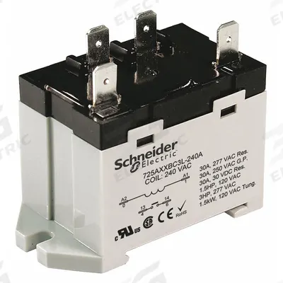 SCHNEIDER Enclosed Power Relay: DIN-Rail & Surface Mounted, 30 A Current Rating, 12V DC - Combination DIN-Rail & Surface-Mounted Relays