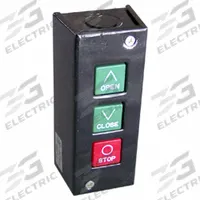 AMERICAN GARAGE DOOR SUPPLY Control Station: Open-Close-Stop, Momentary Contacts, Indoor (MPN PBS3). Key specifications — attr1070078: Painted Metallic Box; attr92627: PBS3; attr93592: AMERICAN GARAGE DOOR SUPPLY; attr1070071: Gate Operators; attr1070072: Momentary Contacts; attr1070073: Open-Close-Stop; attr1070075: Indoor; attr1070080: Surface Mount.