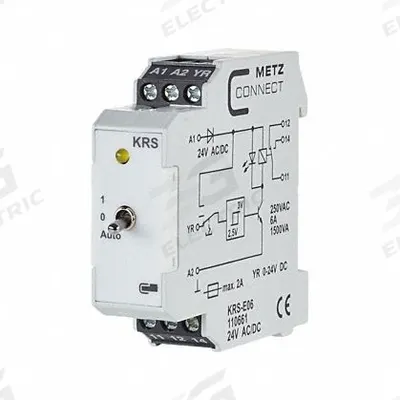 METZ CONNECT Relay: DIN-Rail Mounted, 6 A, 24V AC/DC - DIN-Rail Mounted Relays