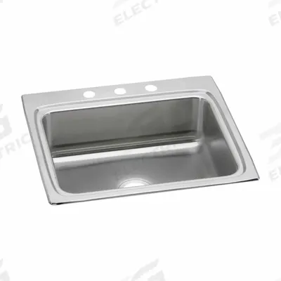 JUST MANUFACTURING Bowl Drop-In Sink: 25 in Overall Lg, 22 in Overall Wd, 8 1/8 in Bowl Dp - One-Bowl Counter-Mounted Kitchen & Bar Sinks without Faucets