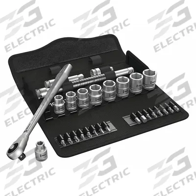 WERA Socket Wrench Set: 3/8 in Drive, 29 Piece, 6-Point, Metric - Metric Socket Sets with Drive Tools